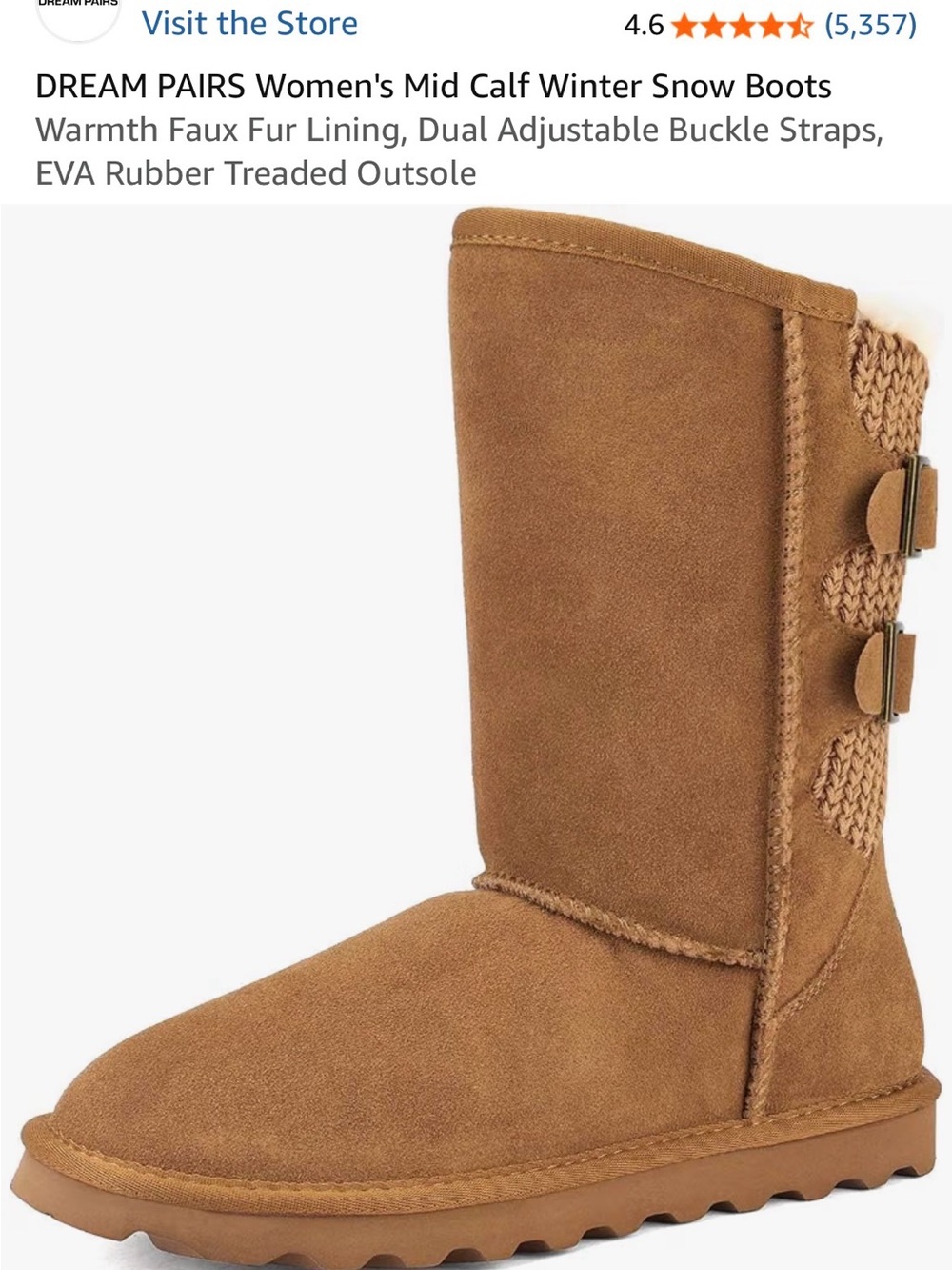 Dream Pairs Women’s Chestnut Brown Mid-Calf Faux Fur Winter Boots